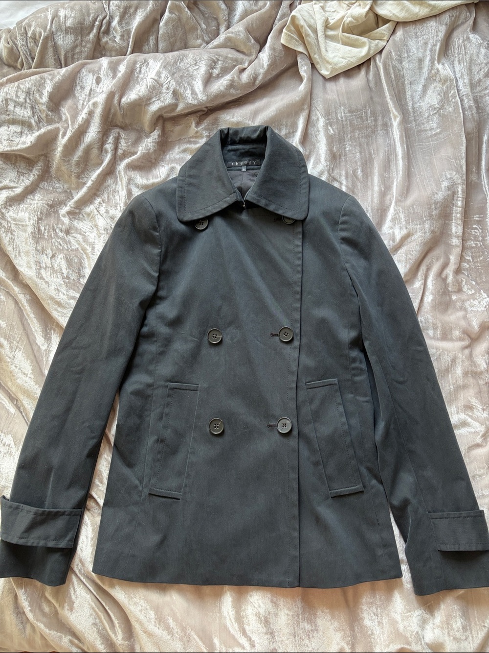 Theory Black Double-Breasted Peacoat